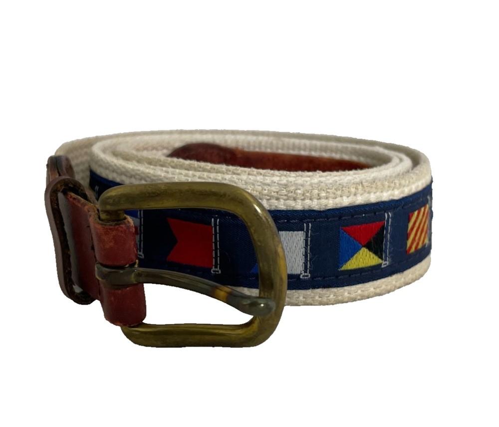 Men's XL Leather Man Nautical Flag Cotton Belt Leather Detail